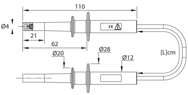 Mechanical Drawing - Cal Test Electronics CT3020 5kV Banana Plug Test Leads Mechanical Drawing - Cal Test Electronics CT3020 5kV Banana Plug Test Leads